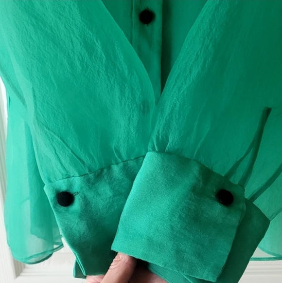 Zara Vibrant Green Sheer Bow Blouse, Size XL - Picture 8 of 11